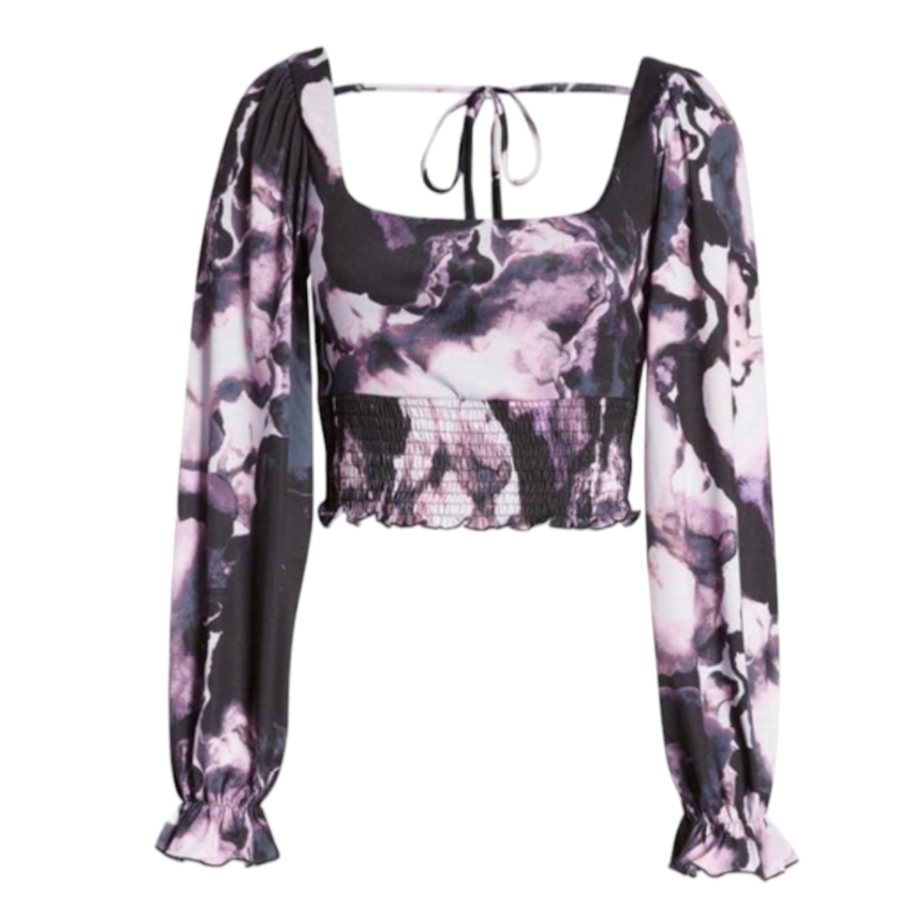 new Crop Top Topshop smock waist back tie black/purple knit Festival  NWT sz XS - Picture 6 of 10